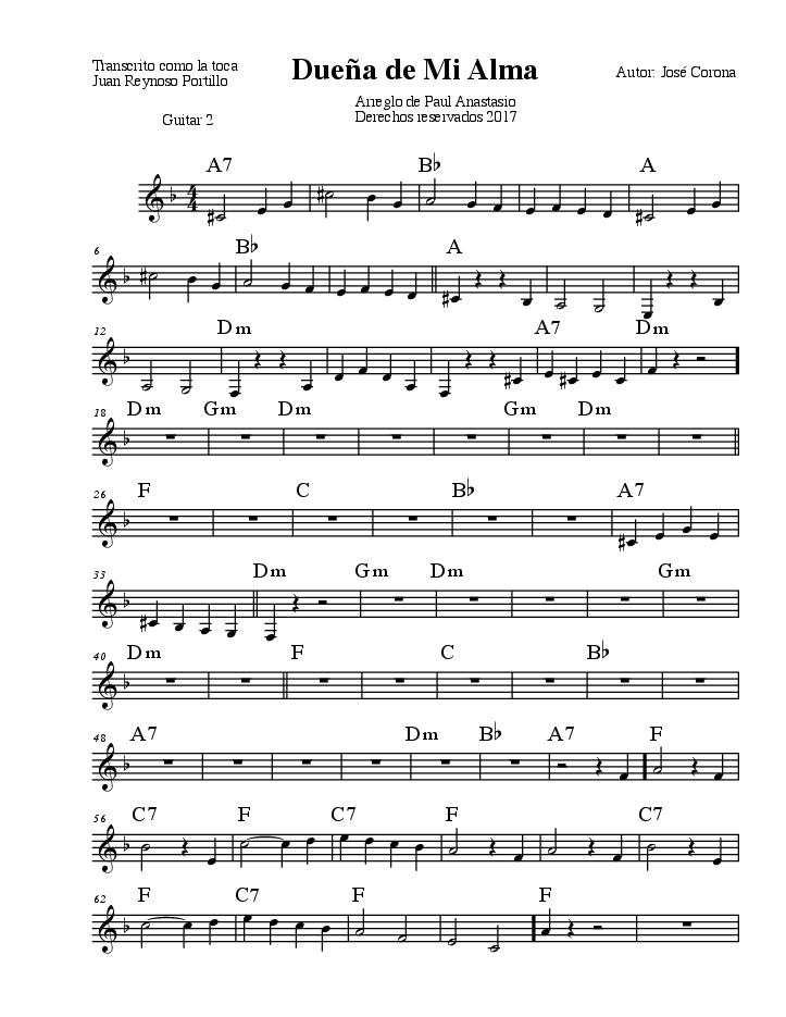 Duena De Mi Almapasodoble6trio 2gtr Guitar2 mus