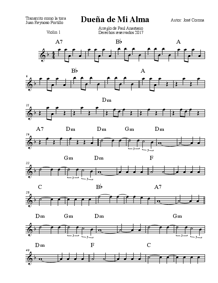 Duena De Mi Almapasodoble6trio 2gtr Violin1 mus