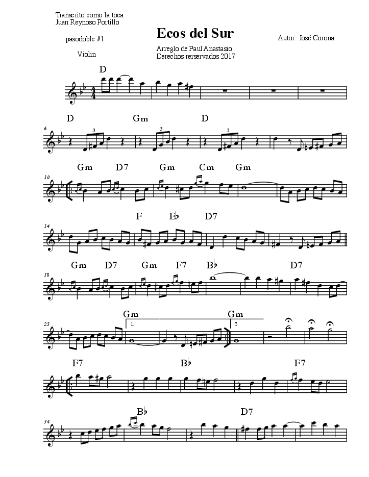 Ecos Del Surpasodoble1vlngtr Violin mus