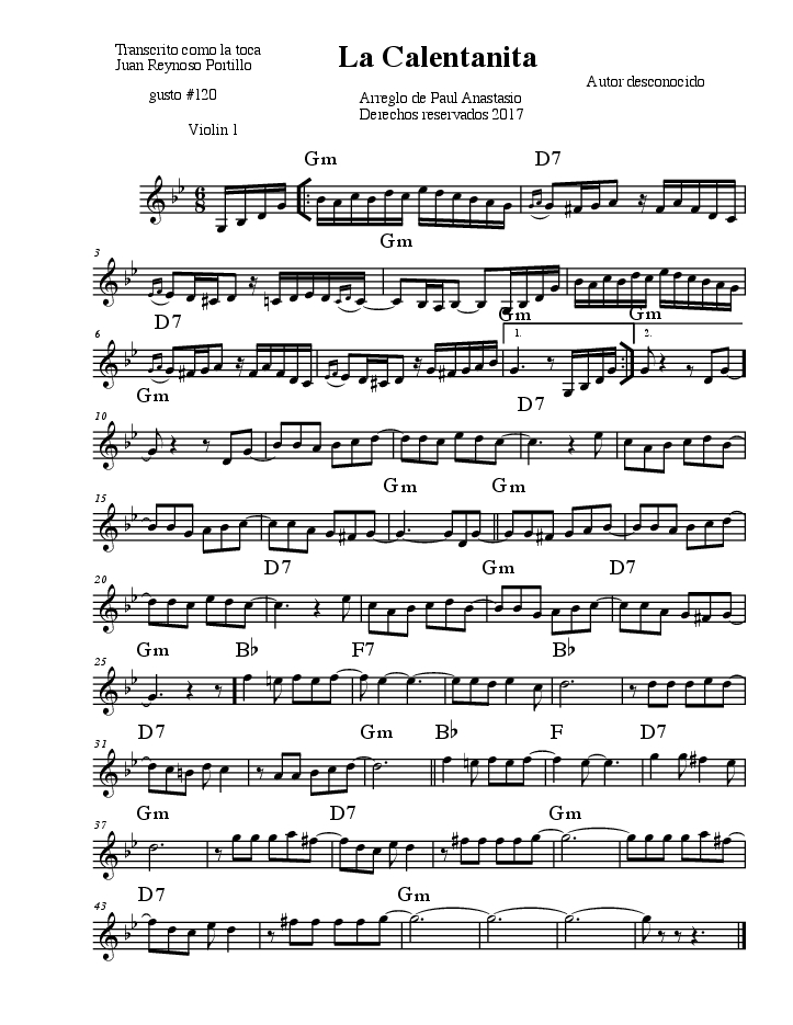 La Calentanitagusto120trio Violin1 mus
