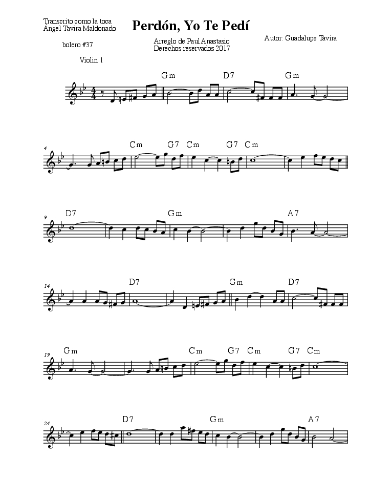Perdon Yo Te Pedibolero37trio Violin1 mus
