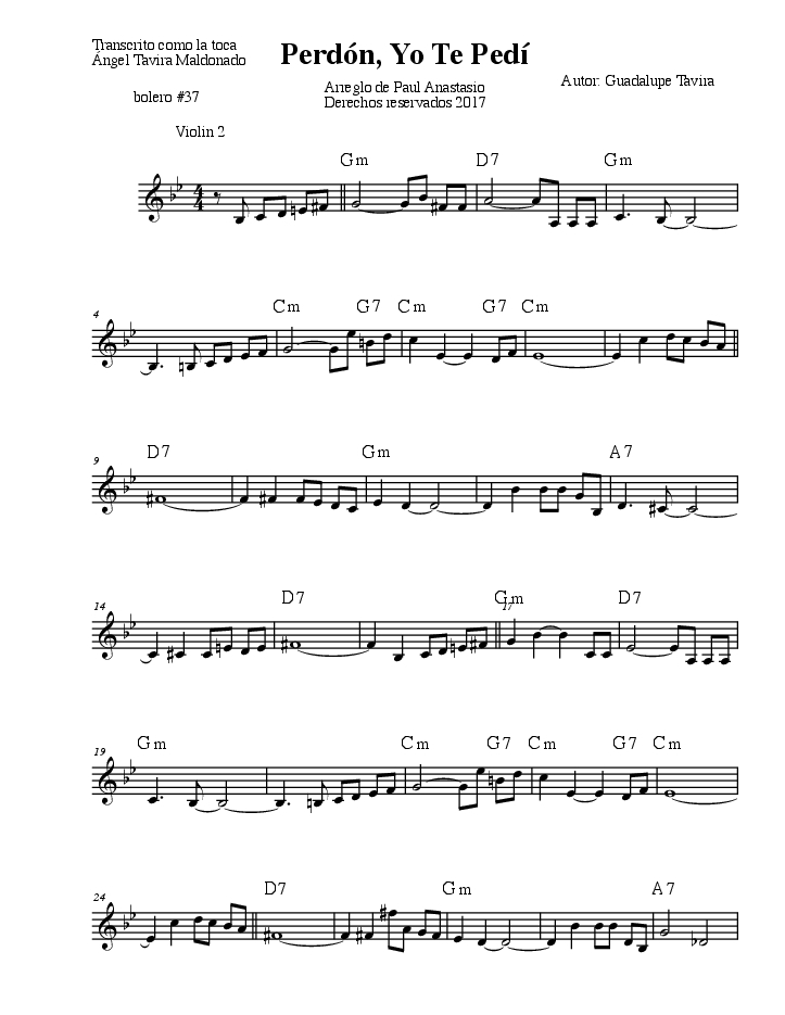 Perdon Yo Te Pedibolero37trio Violin2 mus